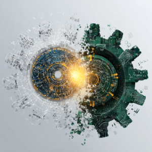 massive abstract gears interlocking by light sparks leftit rightbusiness